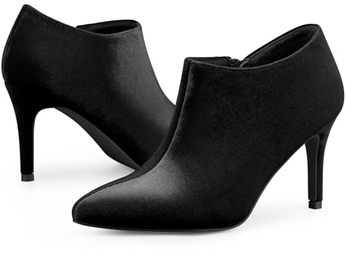 Perphy Faux Velvet Stiletto Heels Ankle Booties for Women Black 6 UK/Label Size 8 US