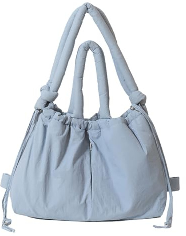 LYEAA Bolsa de mano acolchada para mujer con correa ajustable, bolsa cruzada grande de nailon, bolso hinchado para compras y viajes, Blue, 14.17x13.39x0.79inch
