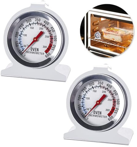 Lot de 2 thermomètres de four en acier inoxydable avec grand cadran, double échelle de 50 à 300 °C, à suspendre ou à poser dans le four, pour fours électriques à gaz, accessoires de four à pizza,