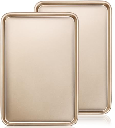 Baking Sheet Pan Set of 2, Wildone Commercial Cookie Sheets for Baking, Nonstick Carbon Steel Jelly Roll Pan Oven Tray 15x10 Inch, Heavy Duty & Easy Clean