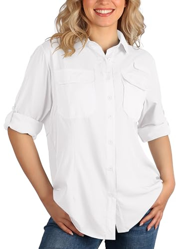 33,000ft Women's Safari Shirts Quick Dry Sun Protection Fishing Shirts Breathable Long Sleeve Hiking Shirt Blouses for Walking Camping Travel