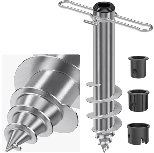 Dolibest Parasol Ground Anchor, Patio Umbrella Screw in Soil Holder 42cm Earth Spike Stand Base Rotary Washing Line Ground Stake Sun Umbrella Beach Sand Anchor for 3-5cm Pole with Wire Handle