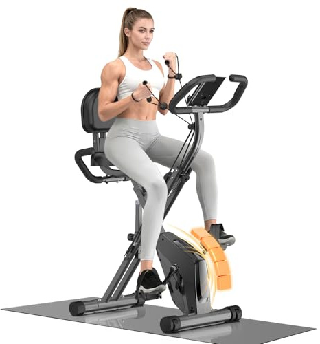 Botifly Vélo d'appartement pliable pour la maison 4 en 1 ergomètre pliable pour la maison, 150 kg, portée avec résistance magnétique réglable et écran LCD fitness bike avec capteurs à pulsation