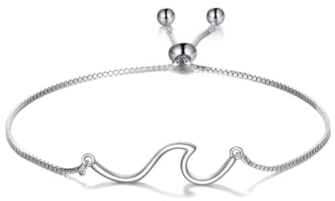 YFN Wave Bracelet Sterling Silver Wave of Life Bracelets Ocean Beach Inspirational Jewelry Retirement Gifts for Women Coworker Farewell Leaving Gifts