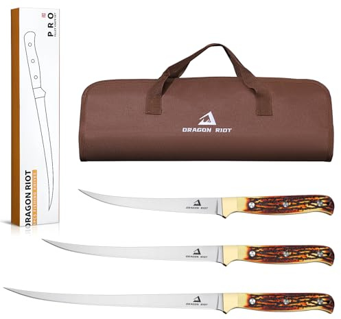 DRAGON RIOT Fillet Blade Set Professional Boning Knife for Filleting Japanese Stainless Steel Fish Knives Set with Ergonomic Handle Super Sharp Fish Filleting Knife for Meat Poultry Cutting