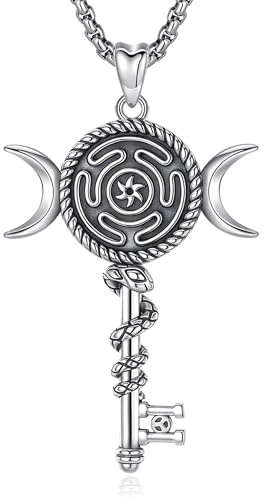 AEONSLOVE Hekate Gudinna Médaill 925 Silver Gudinna Lilith Kedja för damer, Hekate Hjul Halsband Trefaldig Månsgudinna Anhänger, Häxsmycken, 46.9 mm x 27.8 mm, Sterlingsilver