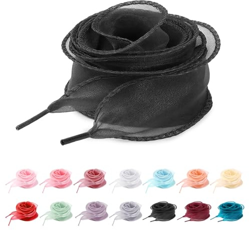 UamGlsob Cordones de Chiffon Velo Satinado Translúcido de 4 cm - Delicadas Cintas de Gasa para zapatillas de Mujer (Black,140cm)