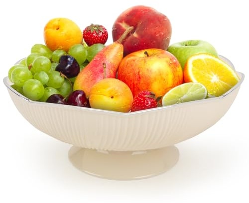 SHMSHNG fruktskål, livsmedelskvalitet PET fruktkorg, fruktskålar 25 x 13 x 11 cm, avtagbar fruktskål modern med dräneringshål, fruktskål, dekorativa skålar för frukt, badrumsartiklar, kök, vit