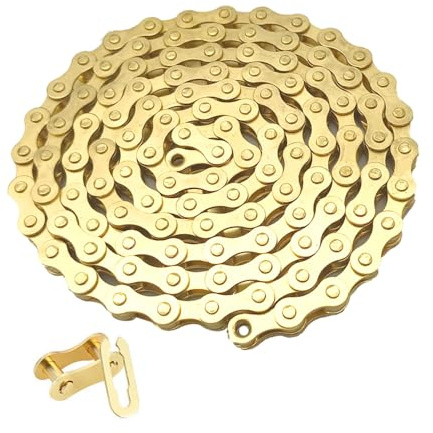 QitinDasen Cadena de Bicicleta de Una Sola Velocidad, 1/2 X 1/8 Inch 114 Eslabones, con Conector de Cadena de Una Sola Velocidad (Dorado)