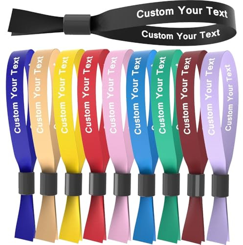 BFBZYME 50/100 Pezzi Di Braccialetti In Tessuto Personalizzabili E Regolabili, 14 Colori Braccialetti Per Feste Con Testo Personalizzabile, Bracciale Per Feste, Concerti E Discoteche