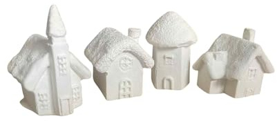 DIY Christmas Pottery Houses Painting Kit, 6 Colours with Brush, Winter Cabin Decorations,3cm Tall,Plaster of Paris,Ready to Paint Pottery,Christmas Diorama Scene,Things to Paint,Festive Pottery