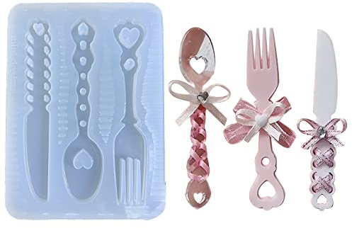 Hueco amor cuchillo tenedor cuchara piezas silicona molde llavero colgante hecho a mano