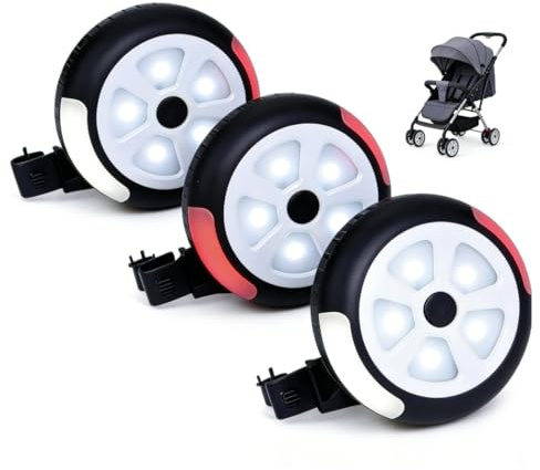 Pwysara Luces LED para cochecito (paquete de 3), luces de clip que funcionan con pilas con 5 modos de iluminación para cochecitos, sillas de ruedas y uso nocturno al aire libre