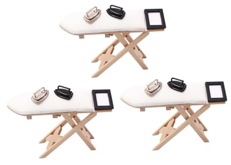 Hohopeti Set da 3 Pezzi Mini Ferro da Stiro e Asse da Stiro in Legno Mobili in Miniatura per Decorazione Casa delle Bambole Accessori in Miniatura per Scene Fotografiche