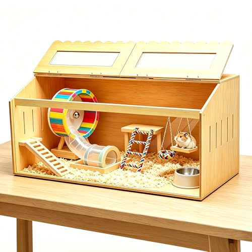 Clickovia trä hamsterbur, 80x40x40 cm hamsterbur med akrylfönster, kycklinguppfostringsbur för marsvin, hamster, sköldpaddor (utan utsmyckning)