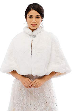 Jovono Frauen Braut Hochzeit Kunstpelz Schal Wrap Braut Pelz Schal Stola Fur Wraps und Tücher für Frauen (Weiß)