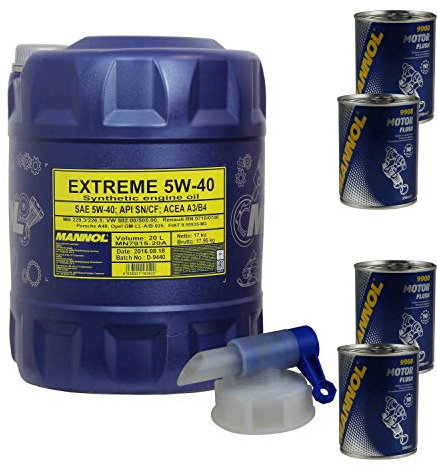 Huile moteur Mannol Extreme 5W-40 4x Additif de rinçage Motor Flush, 20 L