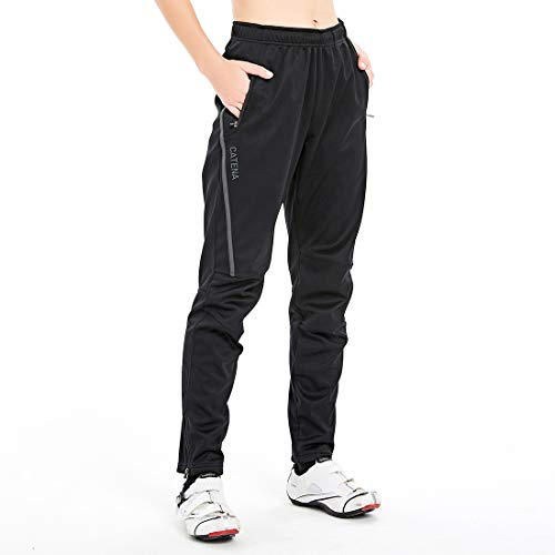 CATENA Fahrradhose Winter Damen Wasserabweisend Softshellhose Wanderhose Winddicht Outdoorhose Fleece Warm Thermohose Skihose Trekkinghose, Schwarz, XL