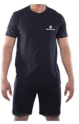 Serge Blanco Pyjama Homme Court 100% Coton, Vêtements de Nuit Homme, Ensemble Doux et Confortable, Taille 2XL - Noir