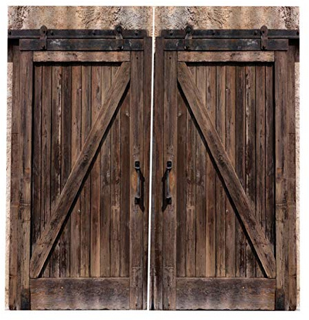 Kuuleyn 170 * 200cm Vorhang Holzoptik,Gardinen,Vorhänge Scheunentor,Bauernhof Stil Balkonvorhänge,Altes Holz Garagentor Tuch Stoff Dekor Vollschatten Druck Vorhang Für Wohnzimmer Schlafzimmer