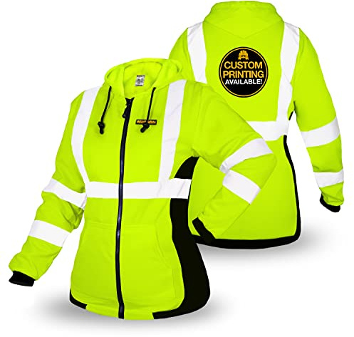 KwikSafety - Charlotte, NC - ROGUE Safety Jacket for Women [NO FUZZ BALLS] Class 3 ANSI OSHA Reflective Hi Vis Womens Fleece Hoodie/Yellow Large