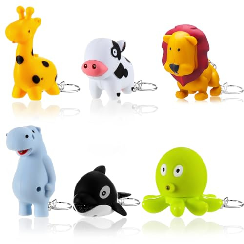 Kenning 6 Pieces Animal Flashlight Keychain Mini Pediatric Nurse Flashlight Badge Reel Pediatric Pen Lights Keychain for Nursing Staff Urgent Care(Cute)