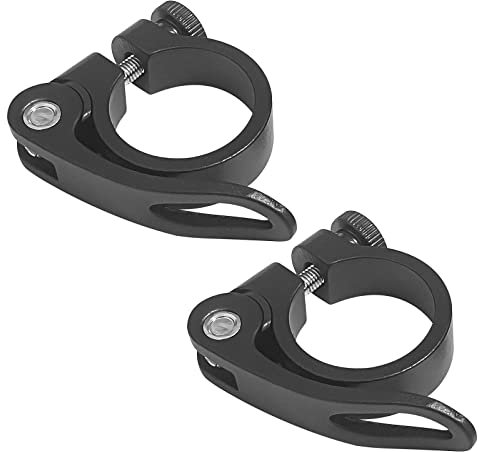 2 Stück Fahrrad Sattelklemme，31,8 mm Schnellspanner Sattelstütze, Sattelkloben aus Aluminiumlegierung, Fahrradsattel Befestigung (Schwarz)