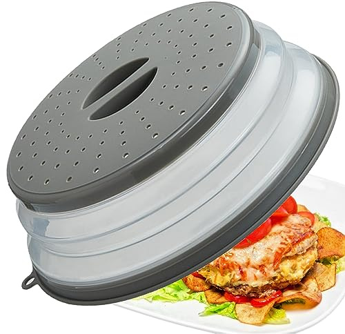 Microwave Splatter Cover Vented for Food, Splatter Guard & Colander Kitchen Gadget for Fruit Vegetables Microwave Plate Cover with Hook Hole,Dishwasher-Safe,BPA-Free Silicone & Plastic (1 Pack)