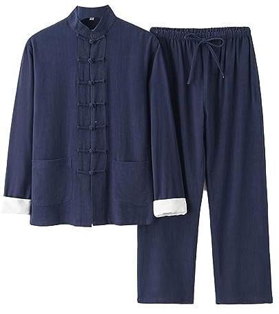 GVILTY Cotton Linen Tai Chi Uniform Shirt Pants - Qi Gong Martial Arts Kung Fu Clothing (Blue,XL), X-Large