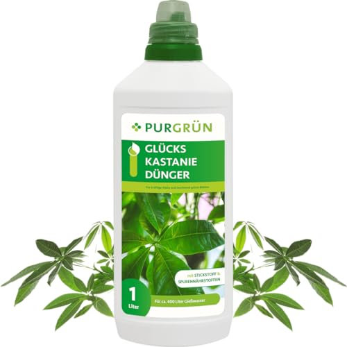 Purgrün® Glückskastanie-Dünger 1 Liter – Schnell wirksame mineralische Rezeptur – Premium-Flüssigdünger mit Spurennährstoffen – NPK 10+4+6 – Stärkt die Widerstandskraft – Für gesundes Wachstum