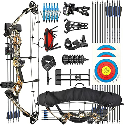 ZSHJGJR Archery Compound Bow Kit Set Bow and arrows Set 30-55lbs Adjustable Archery Hunting bow Compound bow kit for adult Beginners Compoundbow Hunting and Target Shooting (CAMO)