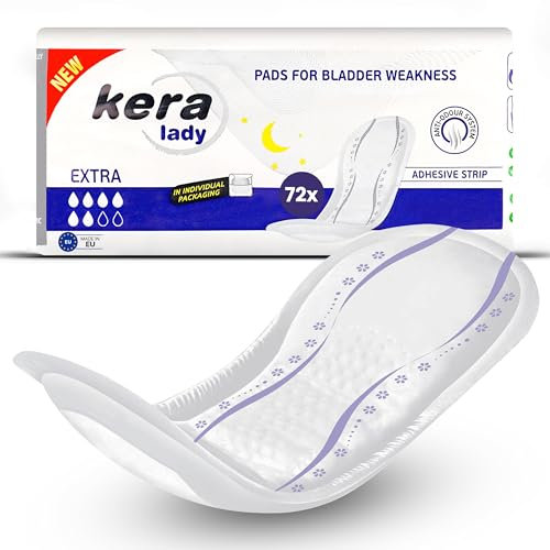 KERA® Inkontinenzeinlagen für Damen extra dünn – EXTRA saugstarke Hygieneeinlagen für Damen bei mittlerer bis starker Blasenschwäche – diskrete Inkontinenzeinlagen für den Tag (72 Stück)