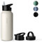 Vinsun Edelstahl Trinkflasche 1L weiß - Strohhalm, Trinköffnung, Drehverschluss - auslaufsicher, Kohlensäure geeignet - leichte Thermosflasche Sport, Outdoor, Büro
