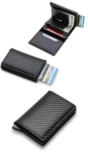 DAVANSU Cartera Hombre Pequeña con Tarjetero Automático | Interior de Aluminio para Protección RFID | Capacidad: 6 Tarjetas, Billetes y Documentación | Cartera Cuero con Diseño Compacto Antirrobo