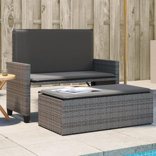 Amorsee Sofá Jardín Dos plazas con Taburete (reclinable, apoya pies), Muebles Jardín Exterior, Gris