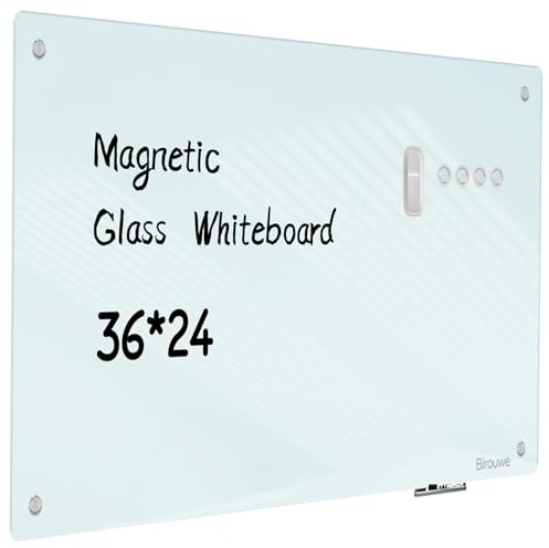 Magnetic Glass Whiteboard - Glass Dry Erase Board 36x24 Large Frameless Glass Board for Walls Office School and Home