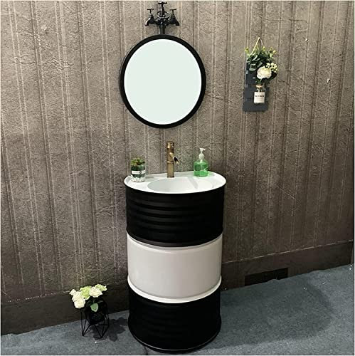 Lavabo de pedestal para baño independiente Art Hotel Home Mueble de baño - Muebles de baño - Armarios de baño - Mueble de baño industrial Wind - Lavabo de pedestal indepe(Black-With mirror)