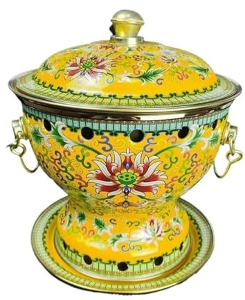 NESPIQ Olla Caliente De Cobre Olla Caliente Esmaltada Duradera, Olla Caliente Individual De Escritorio, Caldera De Alcohol para El Hogar, Plato para Frotar Batería De Cocina(Yellow)