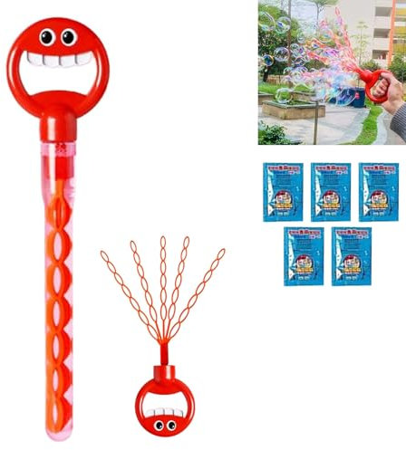 Magical 5-Claw Smiley Bubble Stick, Magischer 5-Krallen-Smiley-Seifenblasenstab, Blasenspielzeug mit 32 Löchern & Seifenblasenlösung, 5 Klaue Seifenblasenmaschine Outdoor Spielzeug für Kinder (Rot)
