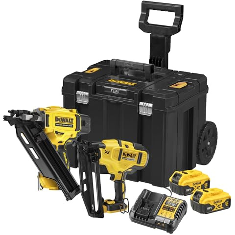 DEWALT 18V XR Brushless Nailer Twin Kit with 2X 5.0AhBatteries Charger and TSTAK Case, UK Plug, DCK246P2T-GB