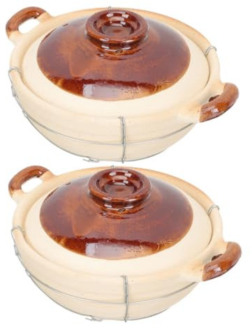 Alipis Lot De 2 Cocottes À Riz En Terre Cuite Marmites Profondes Avec Couvercle Marmite En Terre Cuite Pour La Cuisson Cocottes Avec Couvercles Marmite Japonaise Beige En Fer