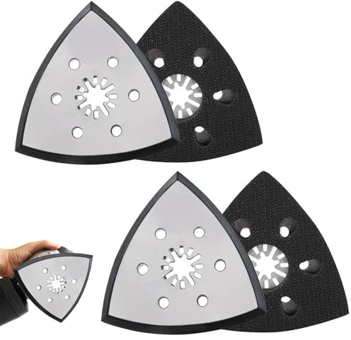 Pmueuff Plateau Ponceuse Triangulaire, Lot de 4 Plaques de Ponçage Triangulaires avec 6 Trous 93 mm Patin Ponceuse Triangulaire Accessoires pour Bois Plastiques durs Métaux, Meulage ou Polissage