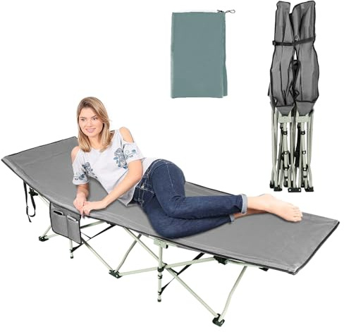 OHMG Lit de Camping Pliable 1 Personne,lit de Camp pour Adultes,Cadre en Acier léger Sac de Transport Inclus Charge,Max. 150 kg,lit d appoint,Matelas randonnée Ultra léger