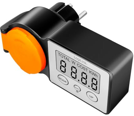 LogiLink EM0007 - Außensteckdose mit Energiekostenmesser, 2.0 LCD-Anzeige und Schutzklappe