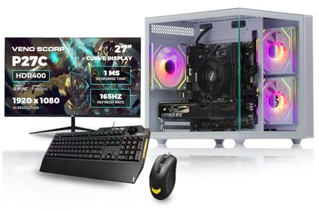 Gaming PC 27 165Hz Bundle AMD Ryzen 7 5700X Processor Nvidia RTX 3050 6GB Graphics Card - 16GB 3200MHz Ram - 1TB NVMe SSD - 550W PSU - Windows 11 - WiFi - Mini Nem 3 white - Asus TUF K1 & M3