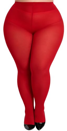 Seidiva Collant Femme Grande Taille 80 Deniers Opaque, Collants Curvy Doux Extensible et Taille Haute, Plus de 10 Couleurs,Rouge 2XL
