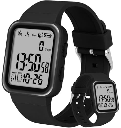 Edillas Digital Watch for Mens Womens, Fitness Tracker with EL Backlight No App/Phone Required, Sport Watch with Step Counter Pedometer Timer Vibration Alarm Clock, Sleep Monitor, Calorie, Distance