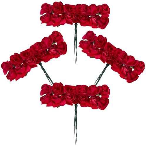 SOFPLATE 144 pz. Mini Rose Rosse Finte Fiori Artificiali Sfusi con Steli Bouquet di Rose di Carta Rosse per Centrotavola di Nozze Addio al Nubilato Boutonniere Fermagli per Capelli Cerchietto F