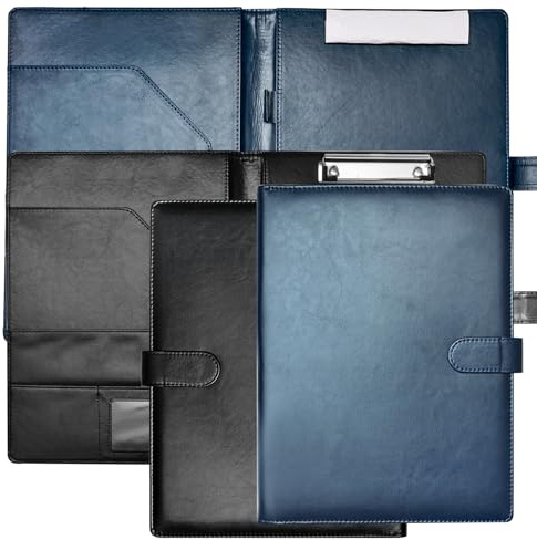 2PACK A4 Clipboard Folder Conference Folder,Professional PU Leather Portfolio Folder,Legal Pad Holder for A4 Letter Size Notepad,Resume,Writing Pad,Ideal for Business Office Conference,Black and Blue