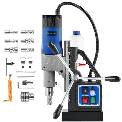 ZELCAN 1550W Trapano a Colonna Magnetico con 6 Punte 13000N Trapano Magnetico a Foratura di 50mm Corsa di 23cm 580 rpm Controllo Reversibile Velocità Continuo per Superfici Metalliche